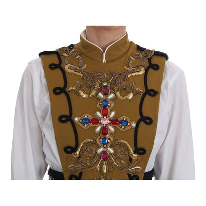 Dolce & Gabbana Yellow Crystal Cross Vest Jacket Dolce & Gabbana