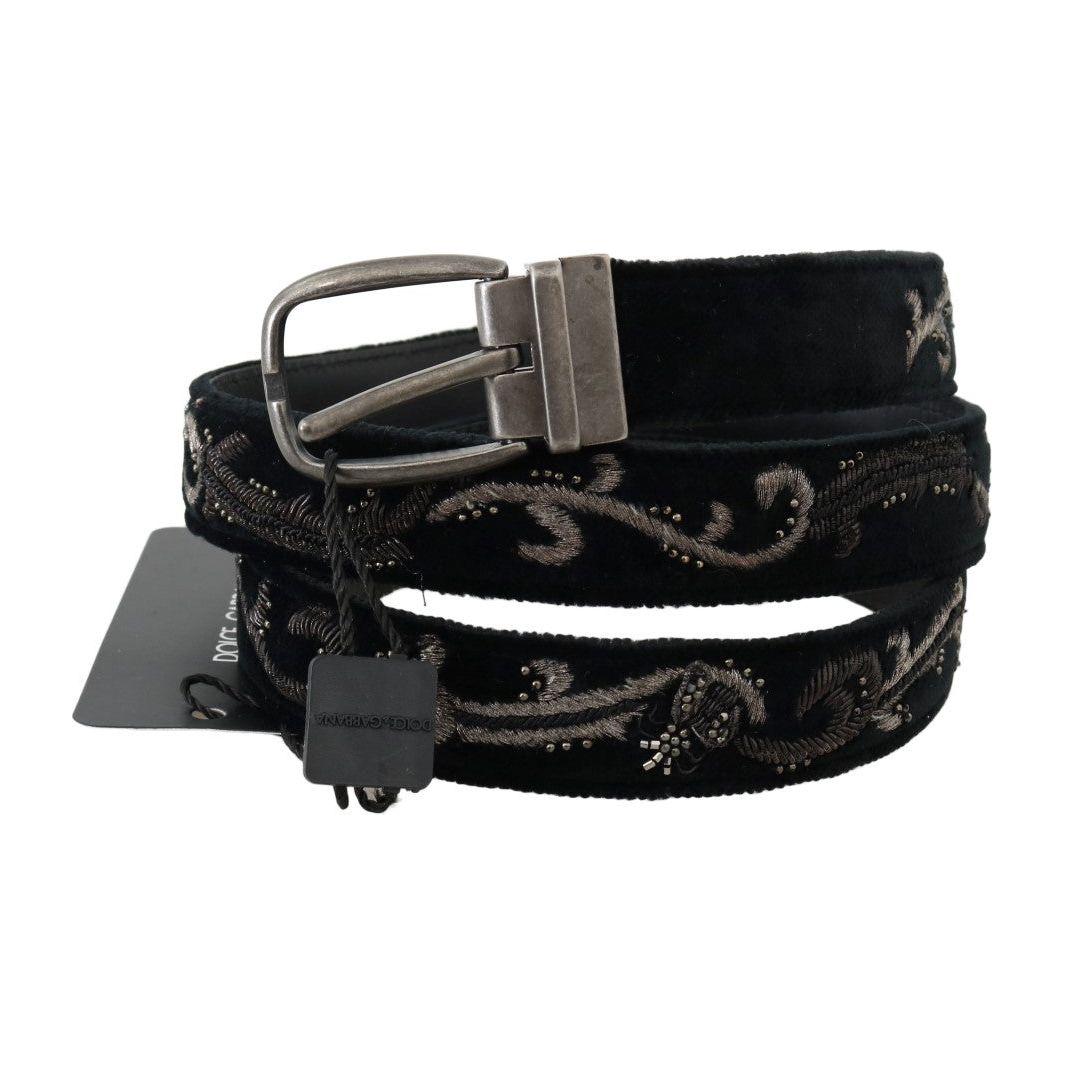 Dolce & Gabbana Black Cotton Royal Bee Embroidery Belt