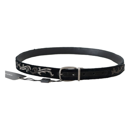 Dolce & Gabbana Black Cotton Royal Bee Embroidery Belt