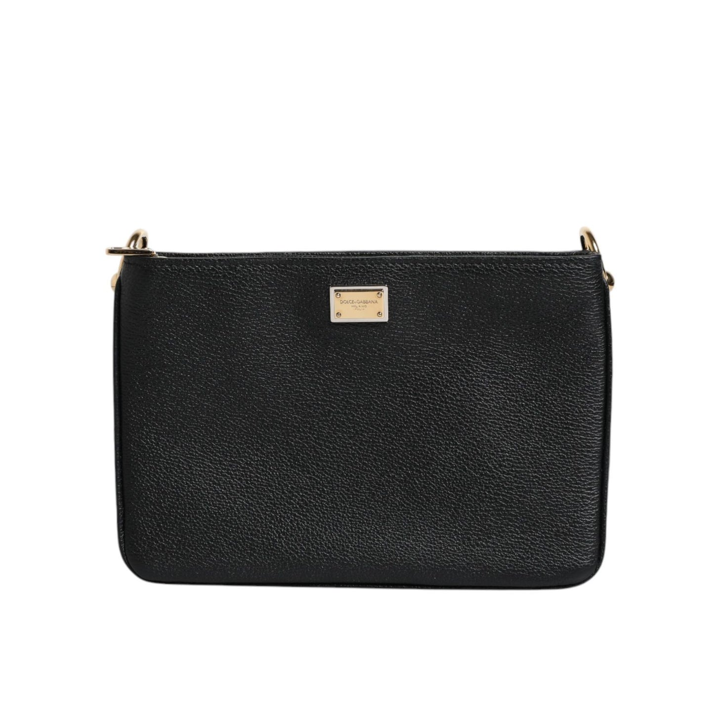 Dolce & Gabbana Black Grain Leather Logo Plaque Clutch Bag Dolce & Gabbana