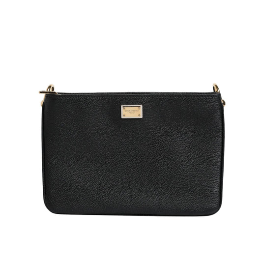 Dolce & Gabbana Black Grain Leather Logo Plaque Clutch Bag