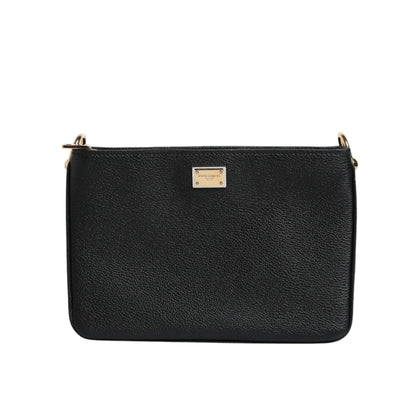 Dolce & Gabbana Black Grain Leather Logo Plaque Clutch Bag Dolce & Gabbana