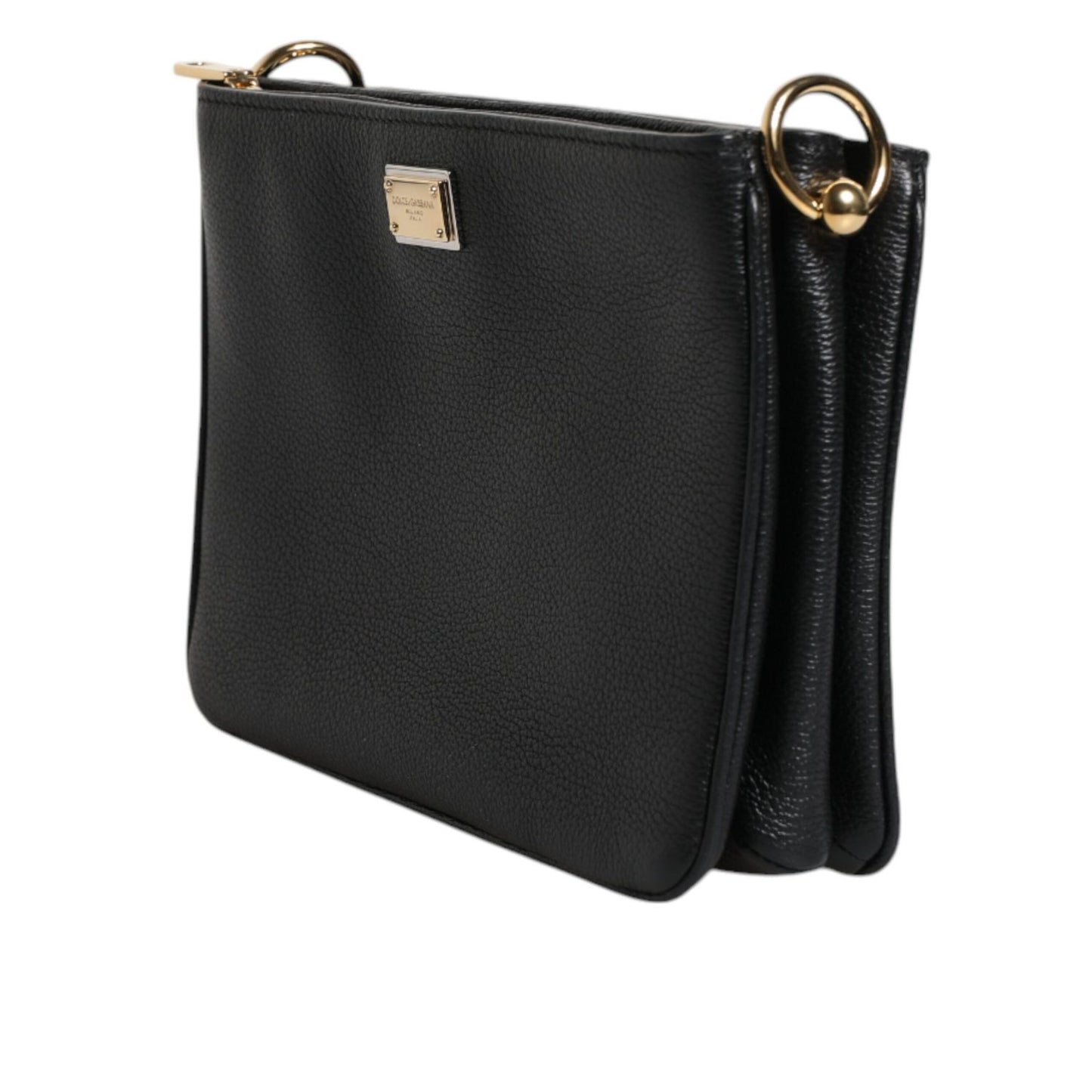 Dolce & Gabbana Black Grain Leather Logo Plaque Clutch Bag Dolce & Gabbana