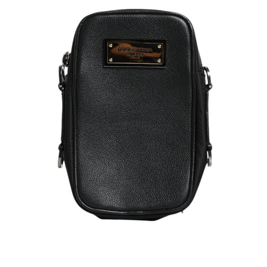 Dolce & Gabbana Black Grain Leather Logo Plaque Clutch Bag