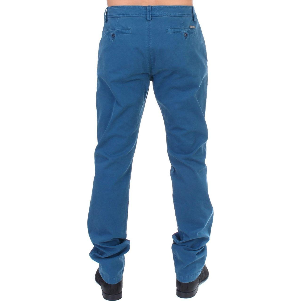 GF Ferre Blue Cotton Straight Fit Chinos