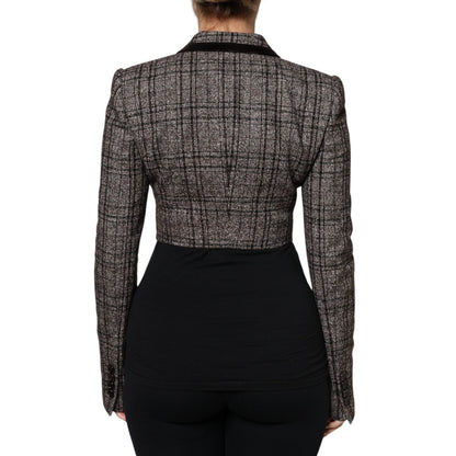 Dolce & Gabbana Brown Plaid Long Sleeve Cropped Coat Jacket