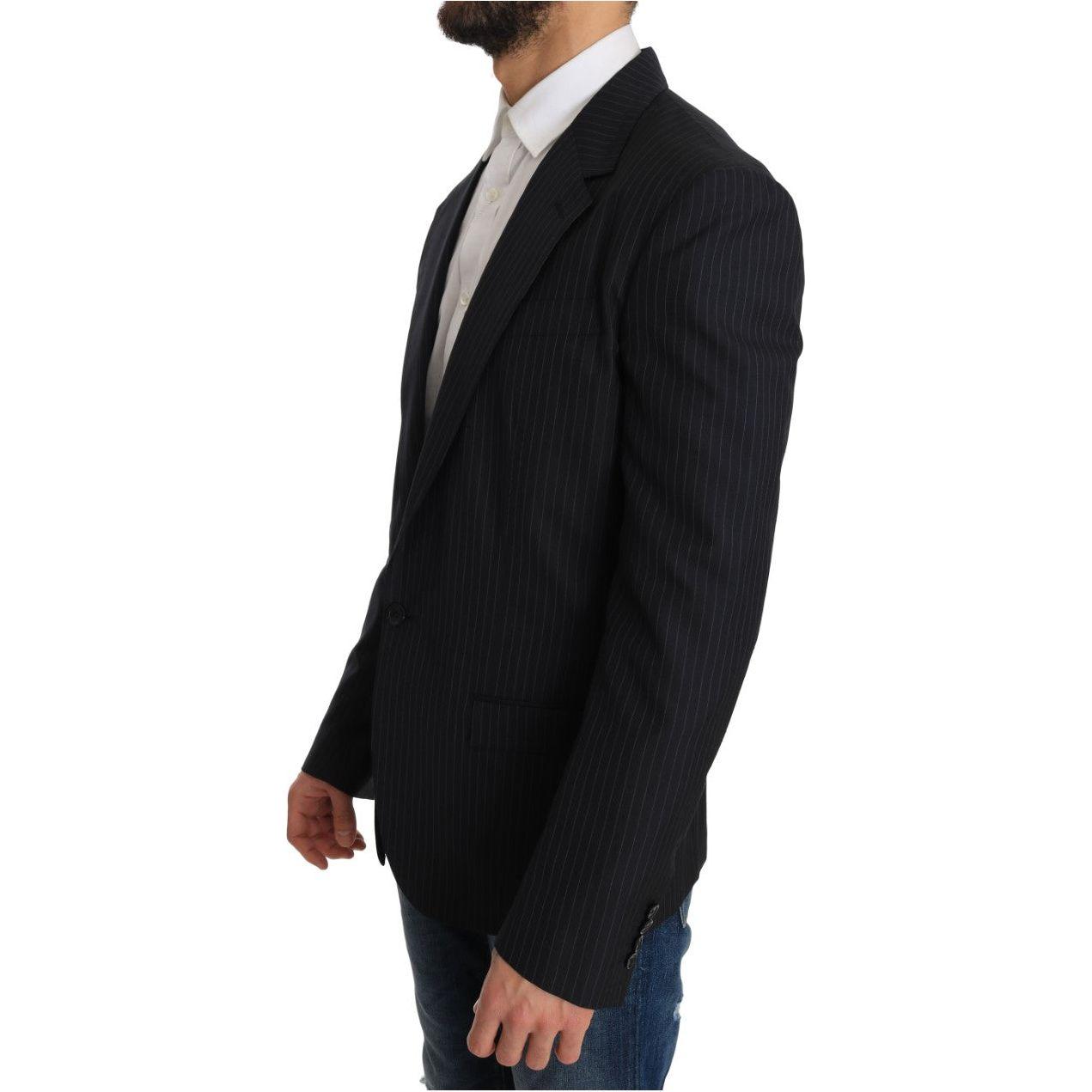 Dolce & Gabbana Gray Striped Wool Jacket Coat Slim Blazer