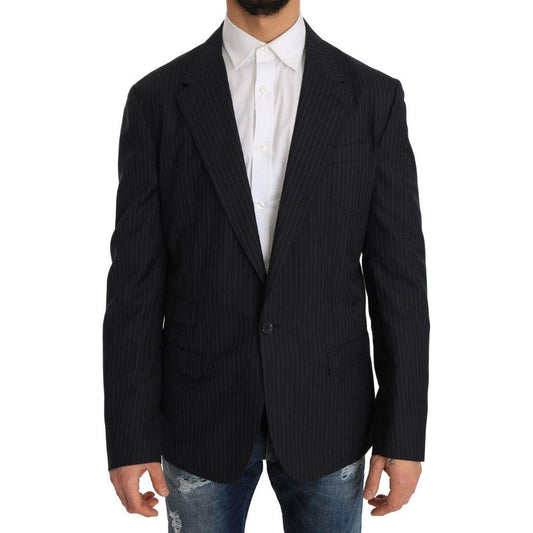 Dolce & Gabbana Gray Striped Wool Jacket Coat Slim Blazer