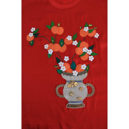 Dolce & Gabbana Red Silk Oranges Floral Crystal Blouse Dolce & Gabbana