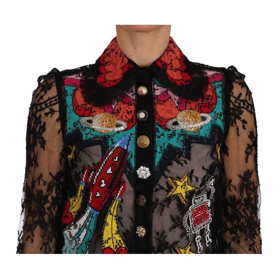 Dolce & Gabbana Floral Lace Embroidered Blouse with Crystals Dolce & Gabbana