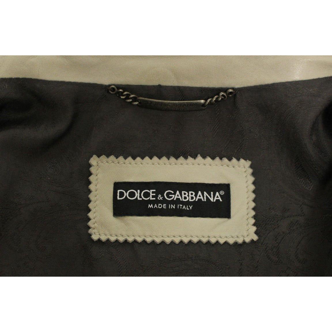 Dolce & Gabbana Elegant Beige Leather Lambskin Jacket Coats & Jackets Dolce & Gabbana