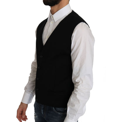 Dolce & Gabbana Black Cotton Dress Woven Waistcoat