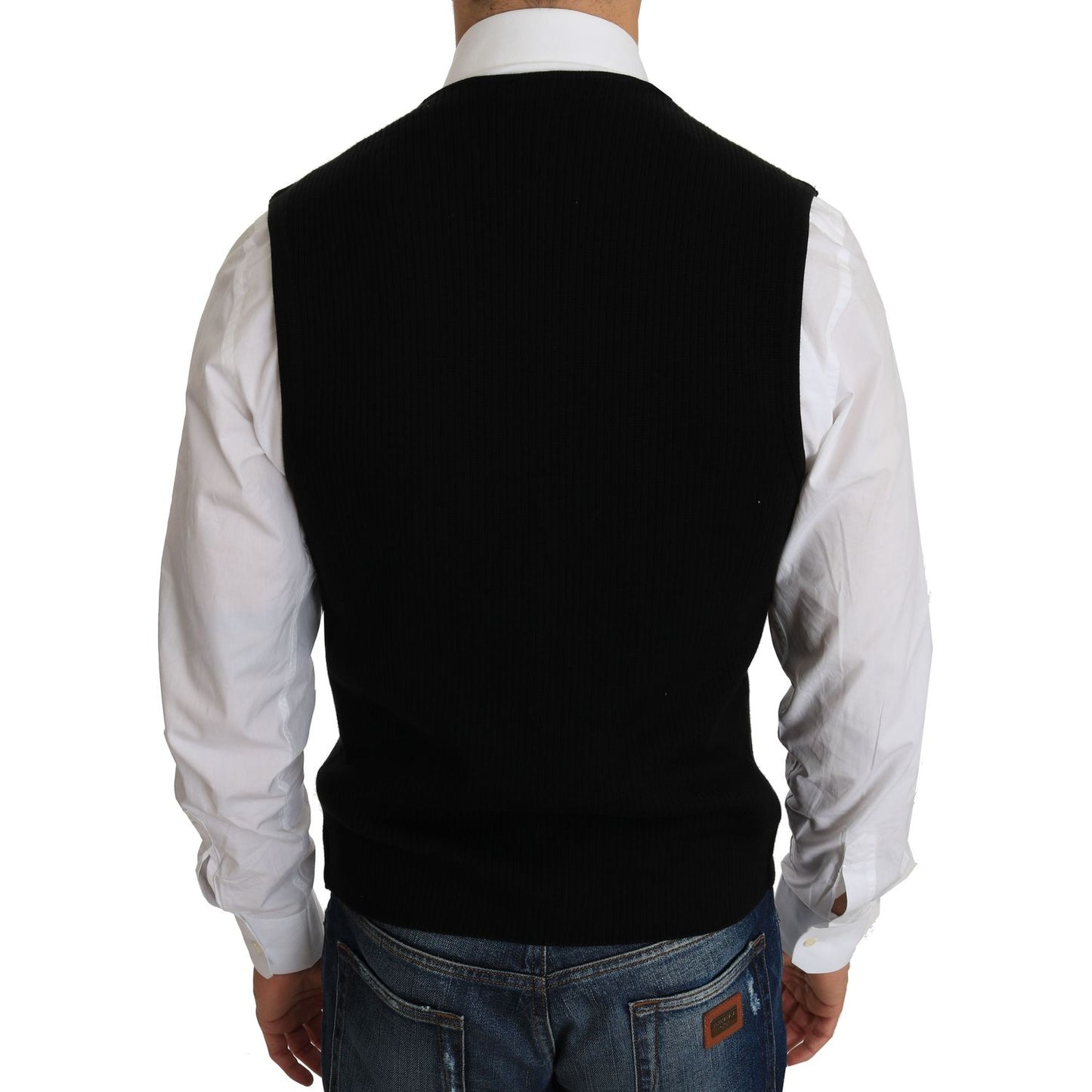 Dolce & Gabbana Black Cotton Dress Woven Waistcoat