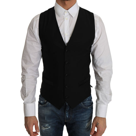 Dolce & Gabbana Sleek Black Wool Blend Formal Vest Dolce & Gabbana