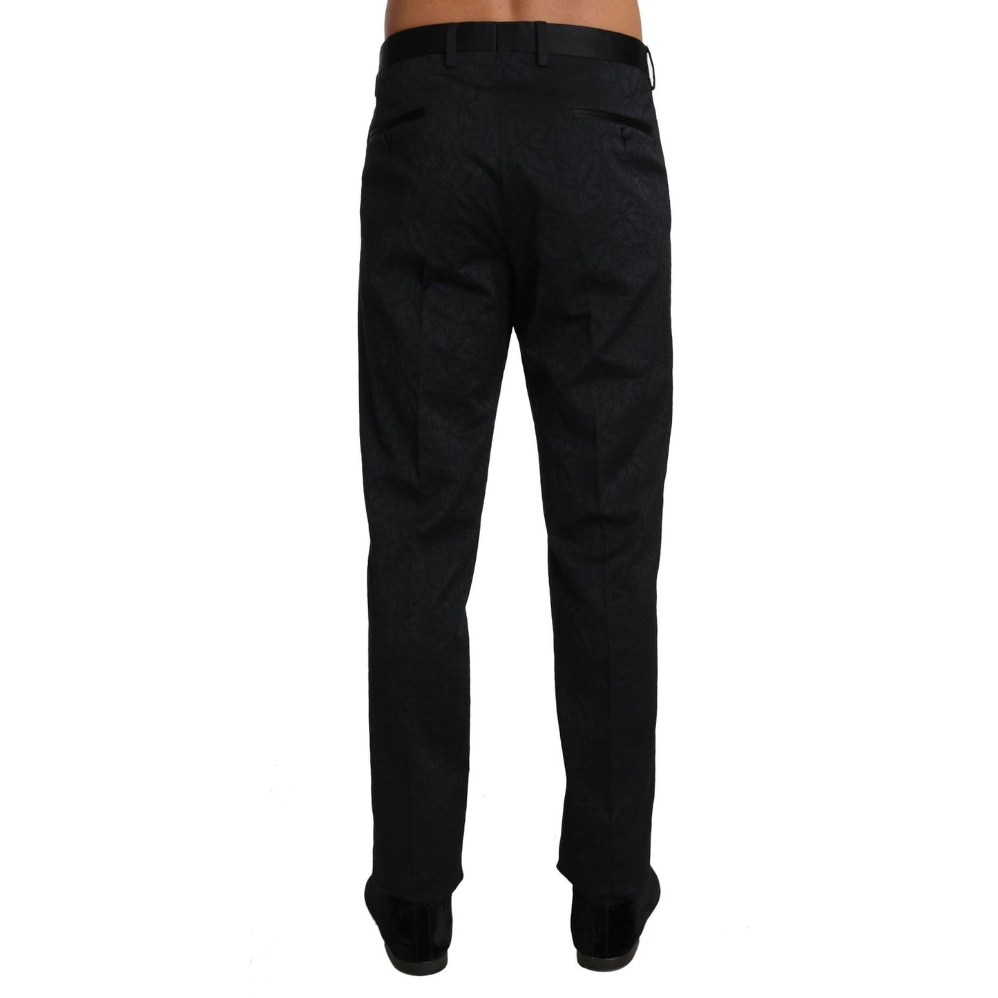 Dolce & Gabbana Black Cotton Brocade Formal Trousers Pants