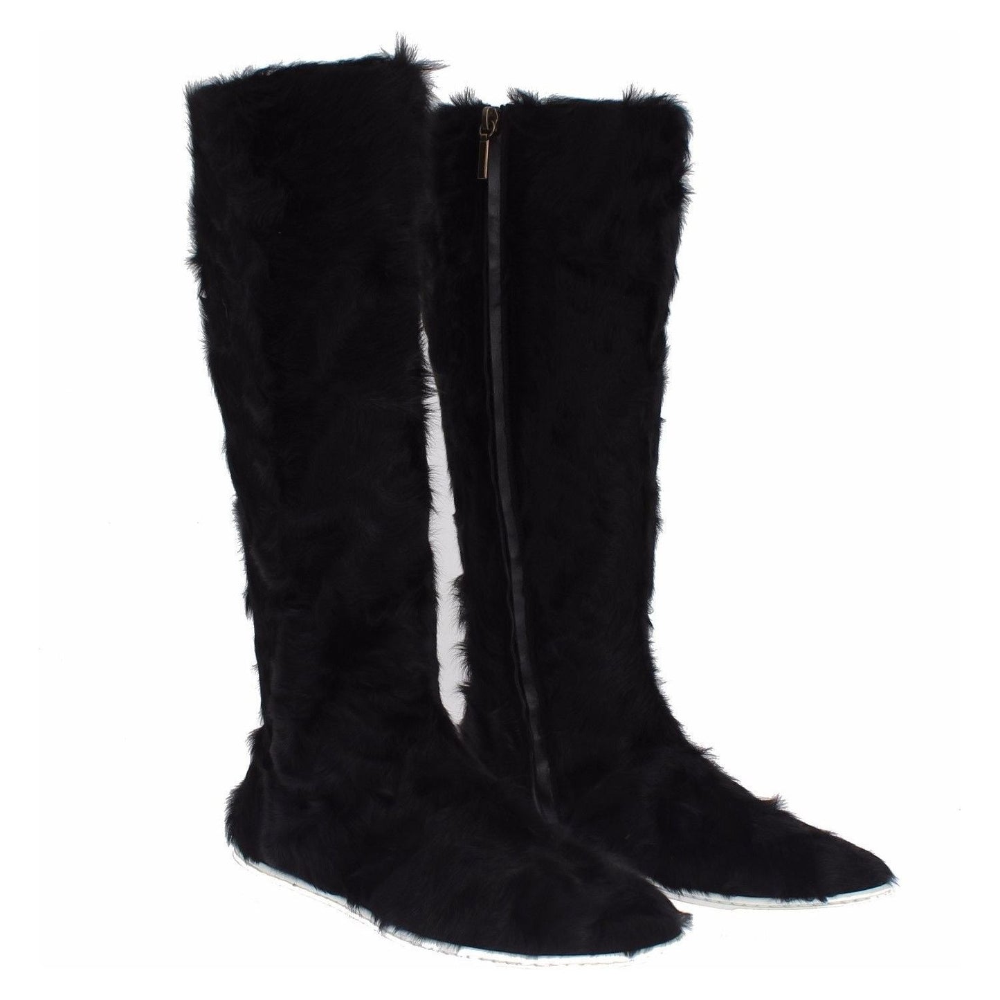 Dolce & Gabbana Elegant Black Fur Leather Flat Sneaker Boots Dolce & Gabbana