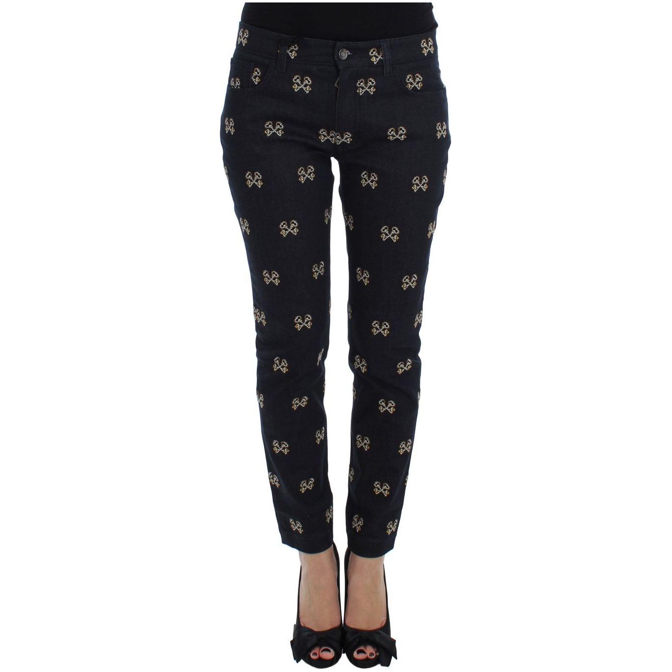 Dolce & Gabbana Blue Key Embroidered Slim Fit KATE Jeans Dolce & Gabbana