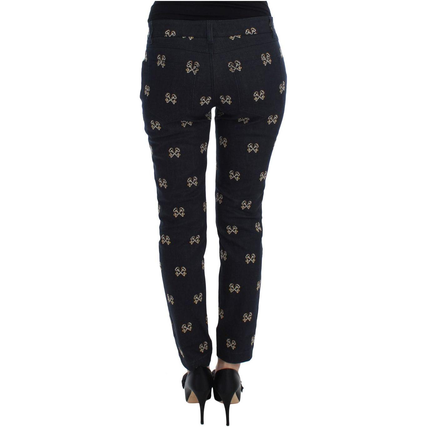 Dolce & Gabbana Blue Key Embroidered Slim Fit KATE Jeans Dolce & Gabbana