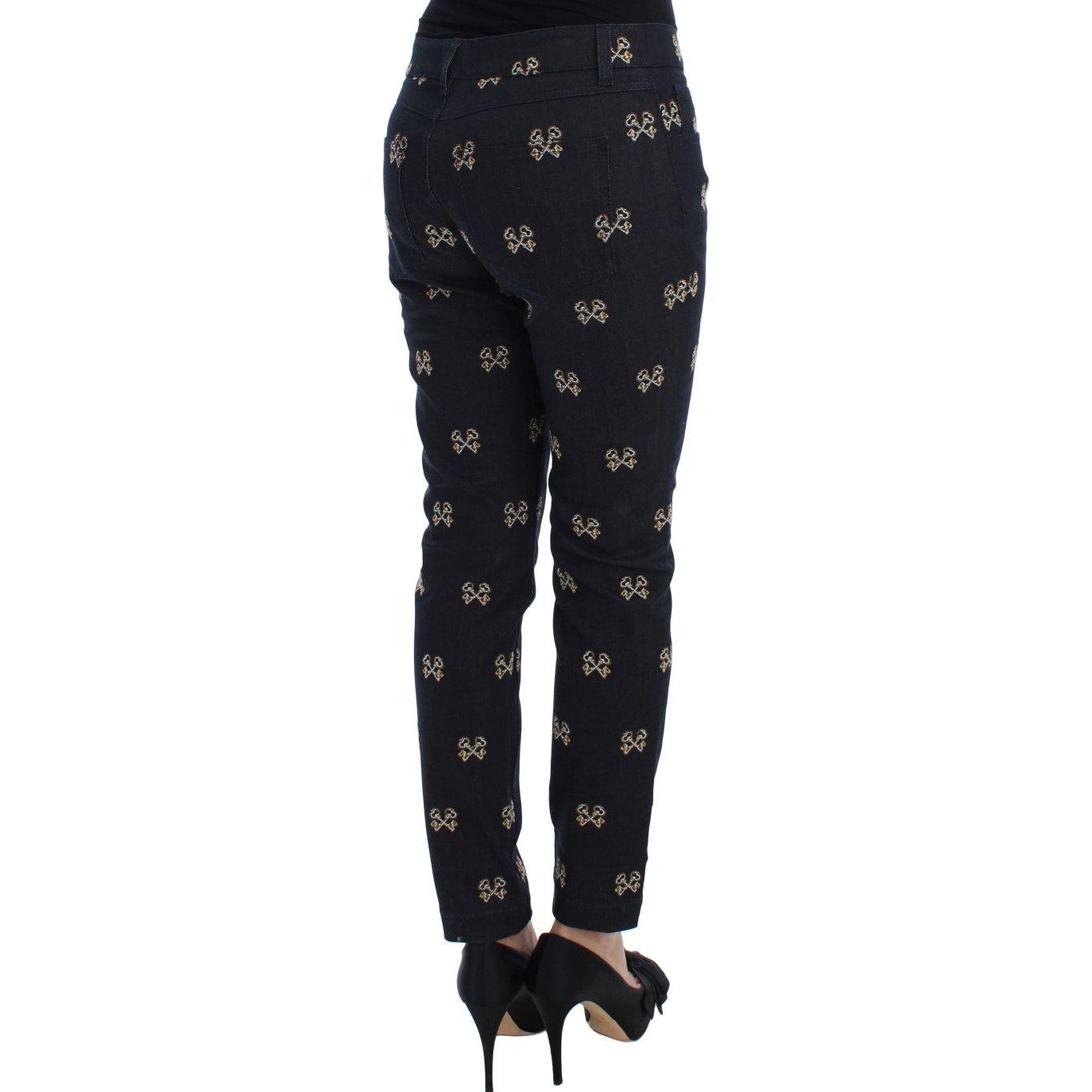 Dolce & Gabbana Blue Key Embroidered Slim Fit KATE Jeans Dolce & Gabbana