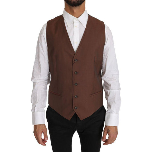 Dolce & Gabbana Brown Wool Silk Waistcoat Vest