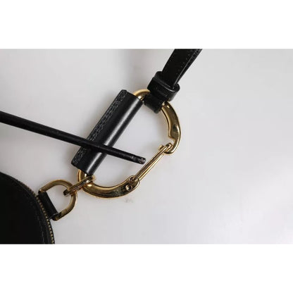 Dolce & Gabbana Black Round Leather DG Logo Coin Purse Lanyard Wallet