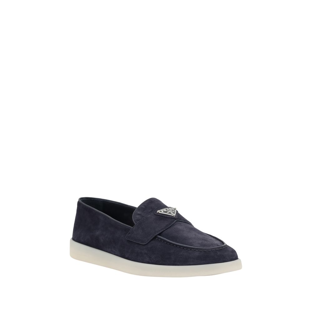 Prada Blue Calf Leather Bos Taurus Slip-On Loafers 1728,72470364320,Blue,EU 38 | US 5,EU39/US6,EU44/US11,Loafers - Shoes,Men,New with tags,Prada,Shoes,Slip-On Loafers - Loafers - Shoes