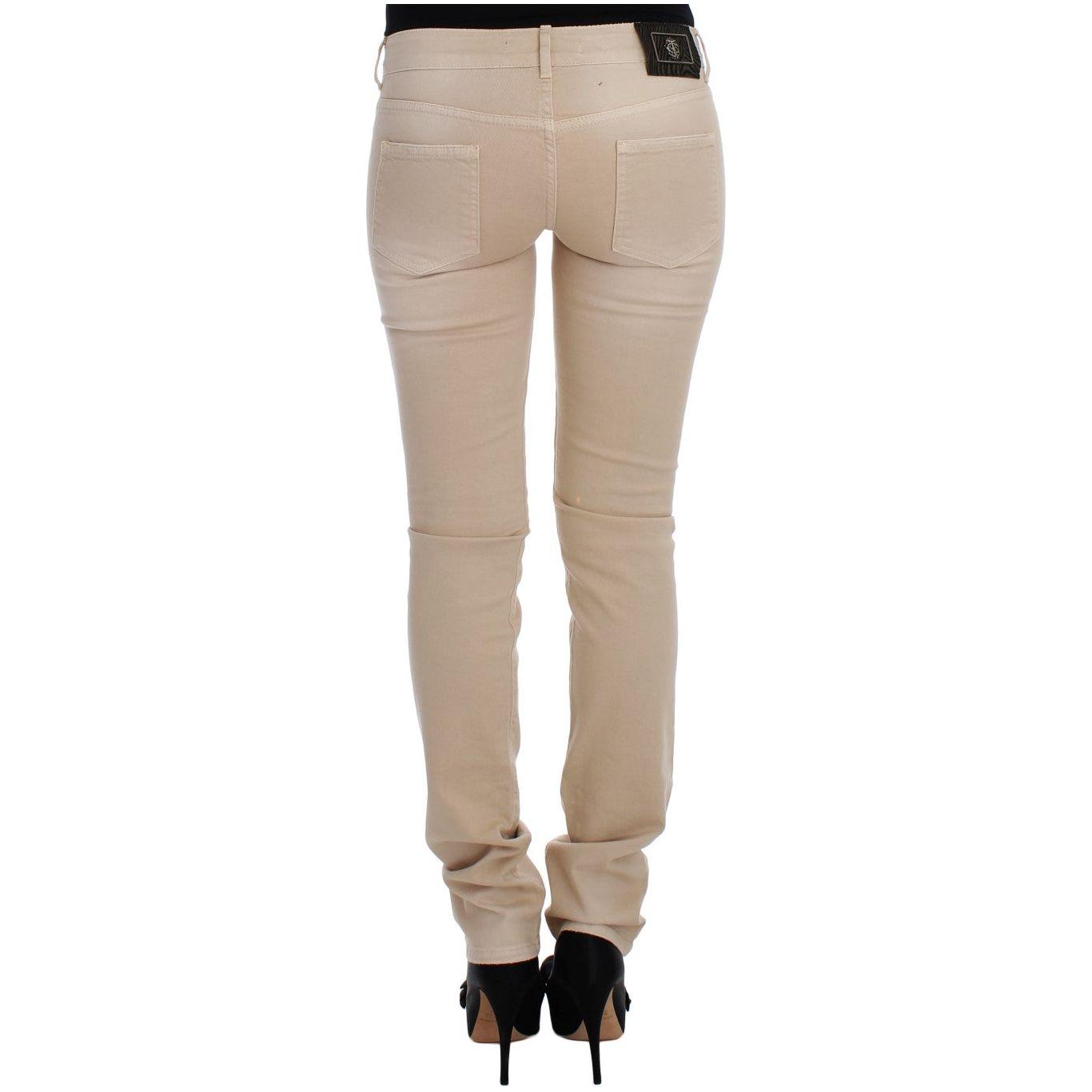 Cavalli Beige Cotton Stretch Slim Fit Jeans Jeans & Pants Cavalli