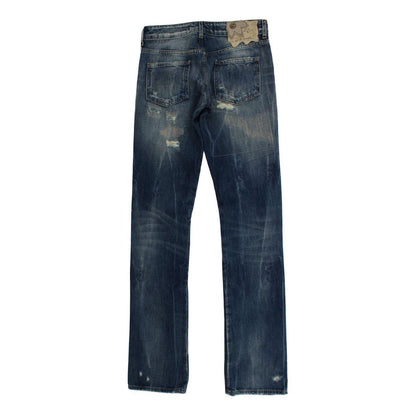 Cavalli Blue Wash Torn Cotton Straight Fit Jeans Cavalli