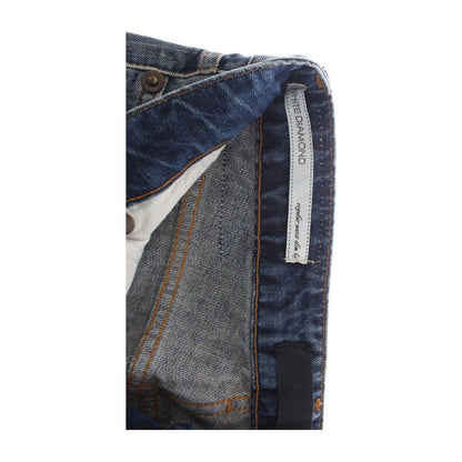 Cavalli Blue Wash Torn Cotton Straight Fit Jeans Cavalli
