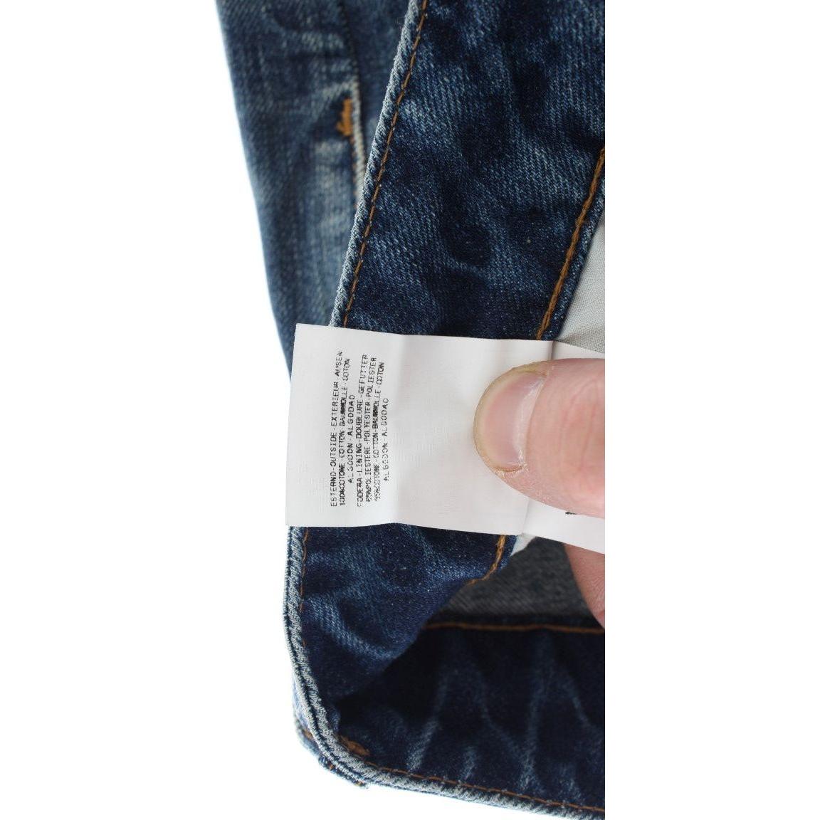 Cavalli Blue Wash Torn Cotton Straight Fit Jeans Cavalli