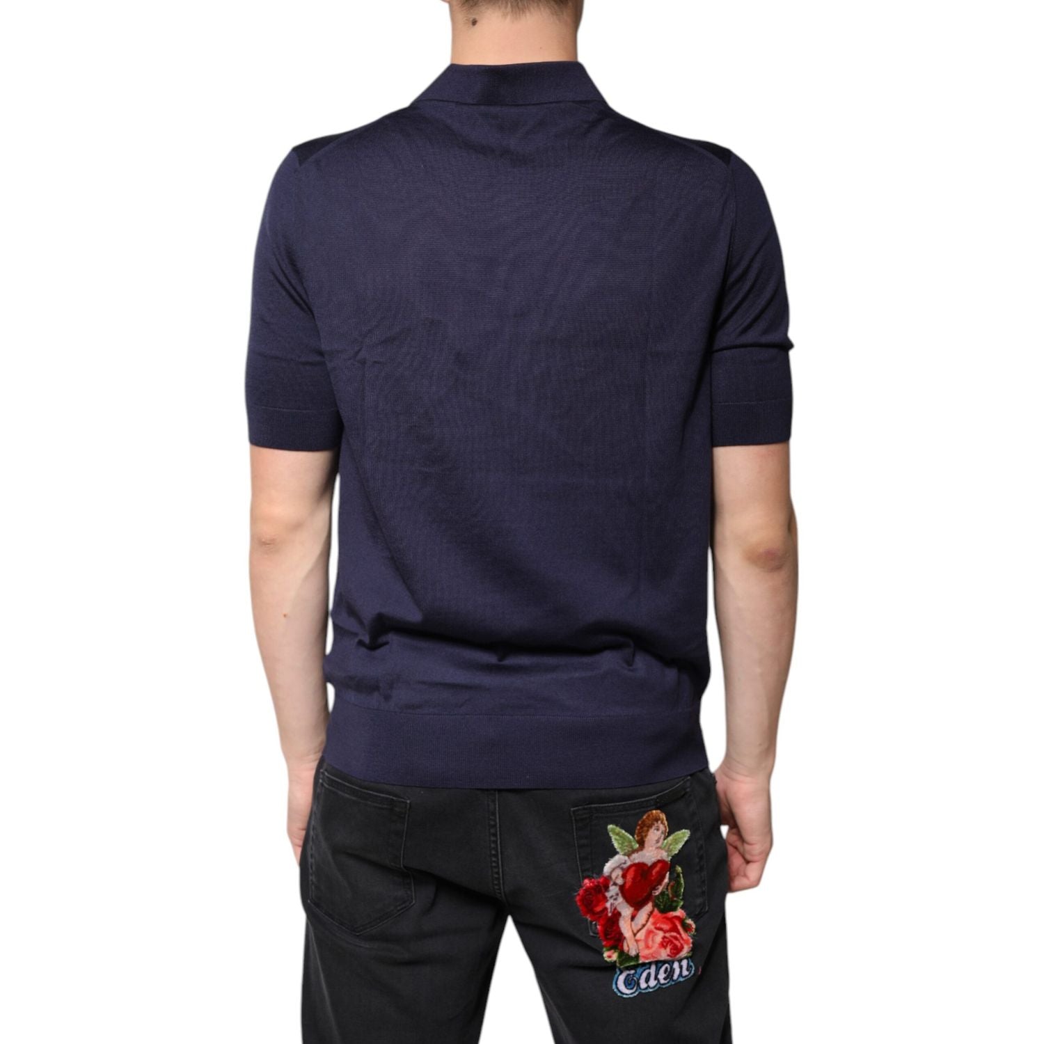 Dolce & Gabbana Blue Silk Collared Short Sleeves Polo T-shirt