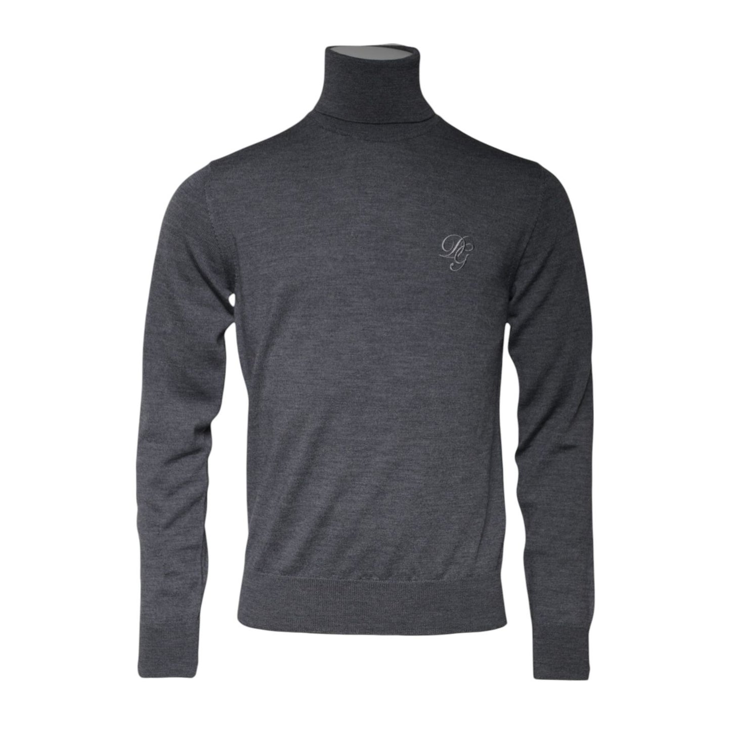 Dolce & Gabbana Gray Wool Logo Turtleneck Pullover Sweater