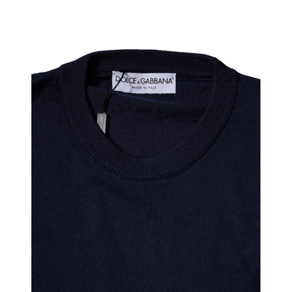 Dolce & Gabbana Blue DG Logo Wool Crew Neck Pullover Sweater