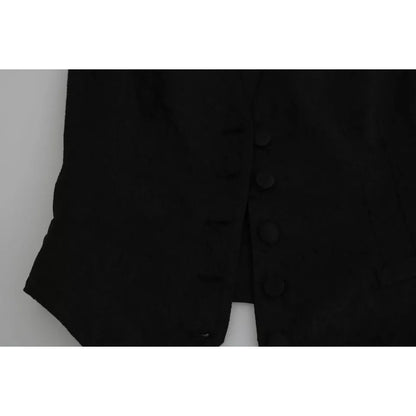 Dolce & Gabbana Black Lace Waistcoat Slim Vest Silk Top