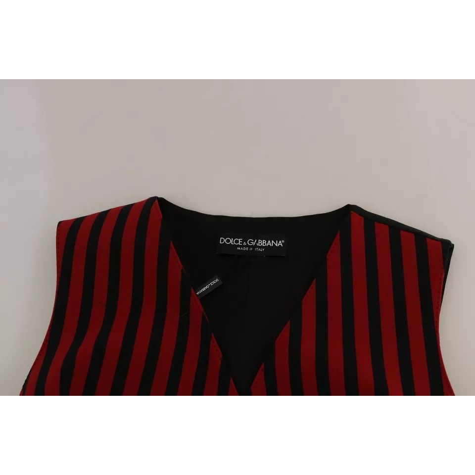 Dolce & Gabbana Red Black Stripe Vest Waistcoat Blouse Top