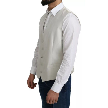 Dolce & Gabbana Off-White Cotton Silk Formal Coat Vest