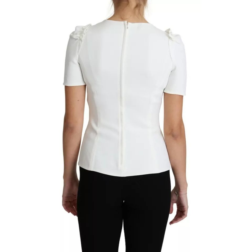 Dolce & Gabbana White Viscose Stretch Short Sleeves Blouse Top