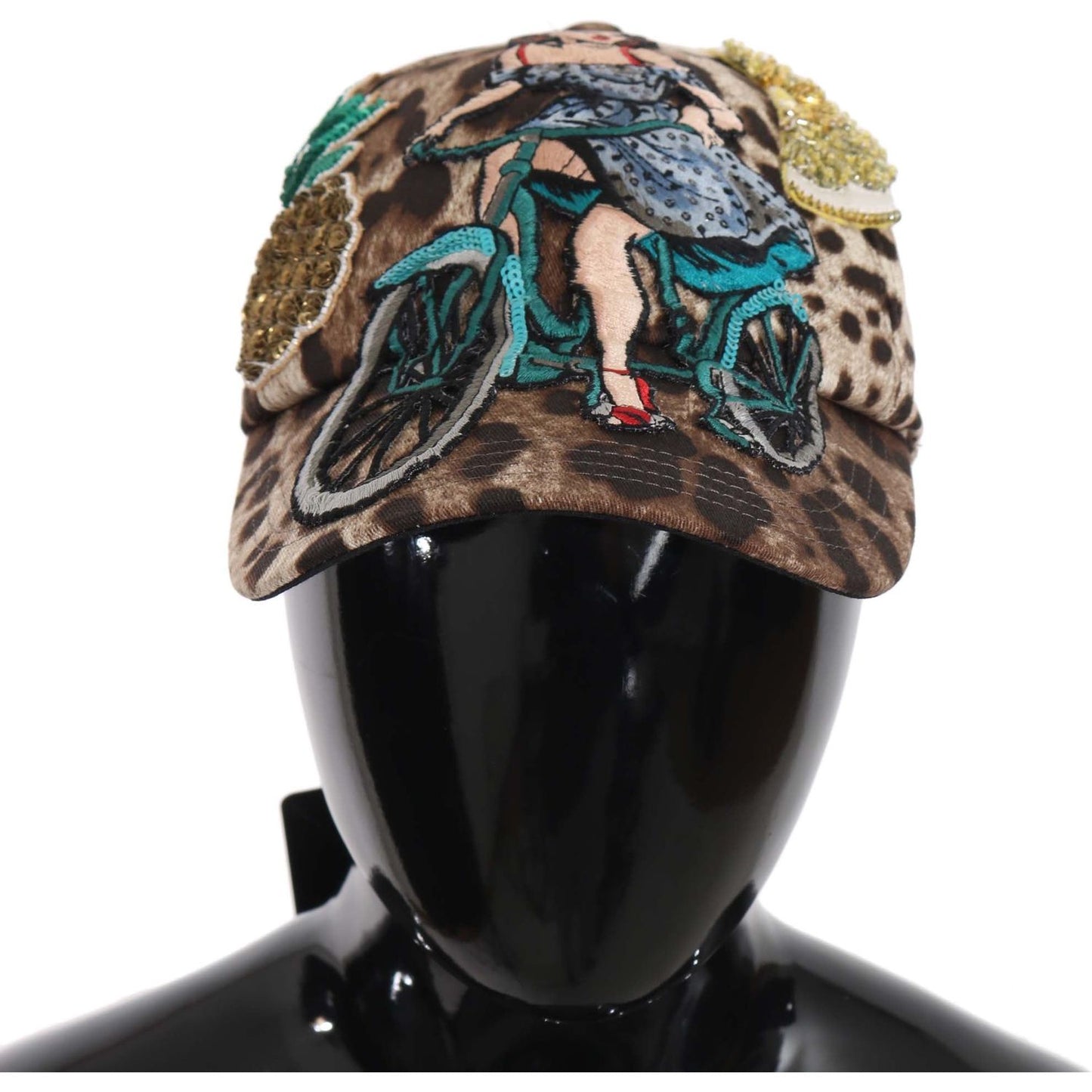 Dolce & Gabbana Brown Leopard Sequin Sicily Applique Baseball Hat Dolce & Gabbana