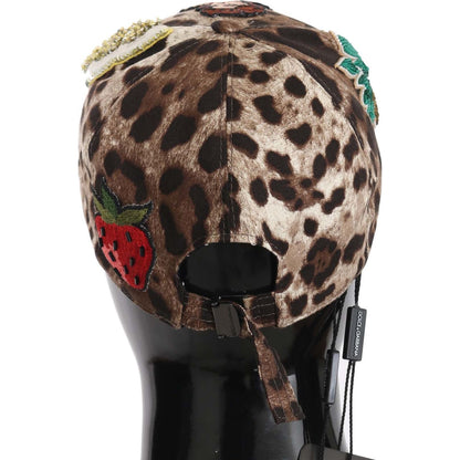 Dolce & Gabbana Brown Leopard Sequin Sicily Applique Baseball Hat Dolce & Gabbana