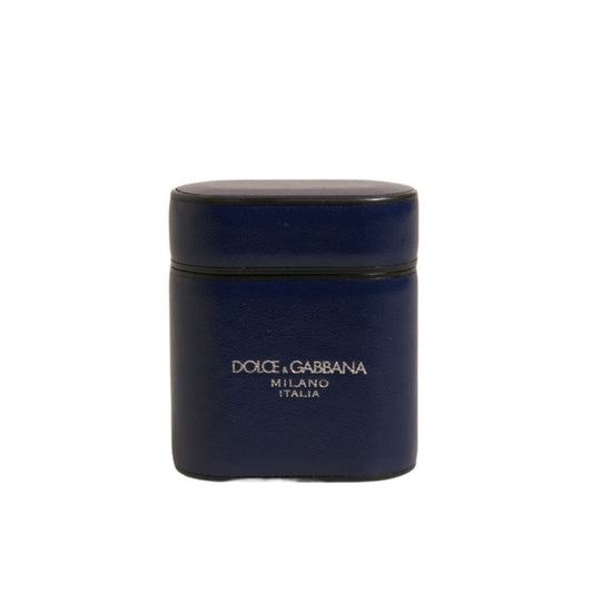 Dolce & Gabbana Blue Leather Logo Print Flip Holder Airpods Case