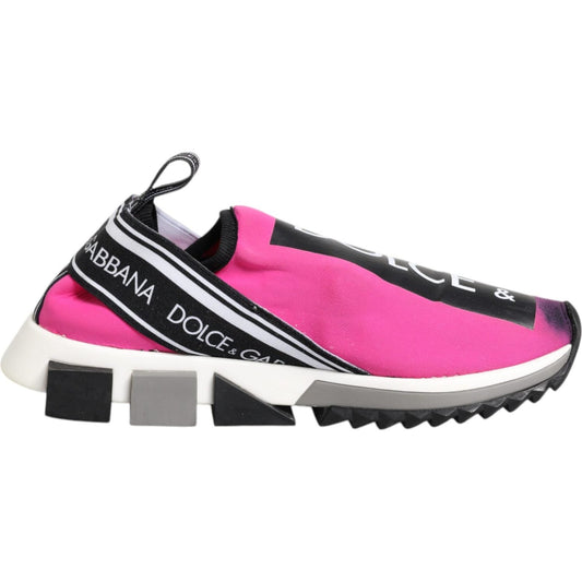 Dolce & Gabbana Fuchsia White Slip On Sorrento Sneakers Shoes 1728,67345645728,Dolce & Gabbana,EU38/US7.5,Fuchsia,Material: 50% Nylon 20% Elastane 15% PU 15% Viscose,Preowned / Defect,Shoes,Sneakers - Women - Shoes,Women,Women - Shoes Dolce & Gabbana LA12