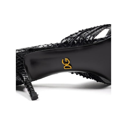 Dolce & Gabbana Black Snake Skin Platform Sandals