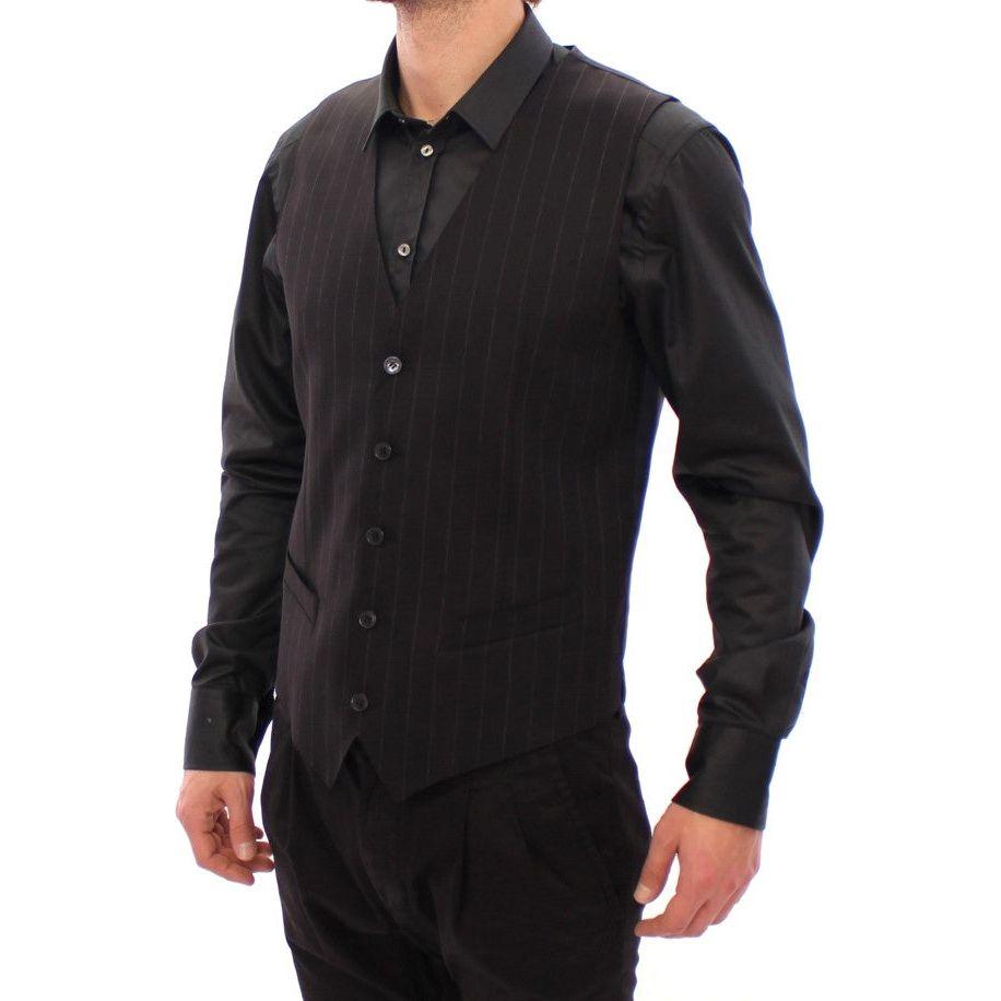 Dolce & Gabbana Black Striped Wool Logo Vest