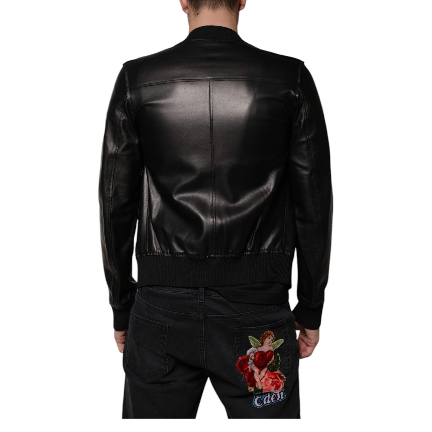 Dolce & Gabbana Black Lambskin Full Zip Biker Blouson Jacket