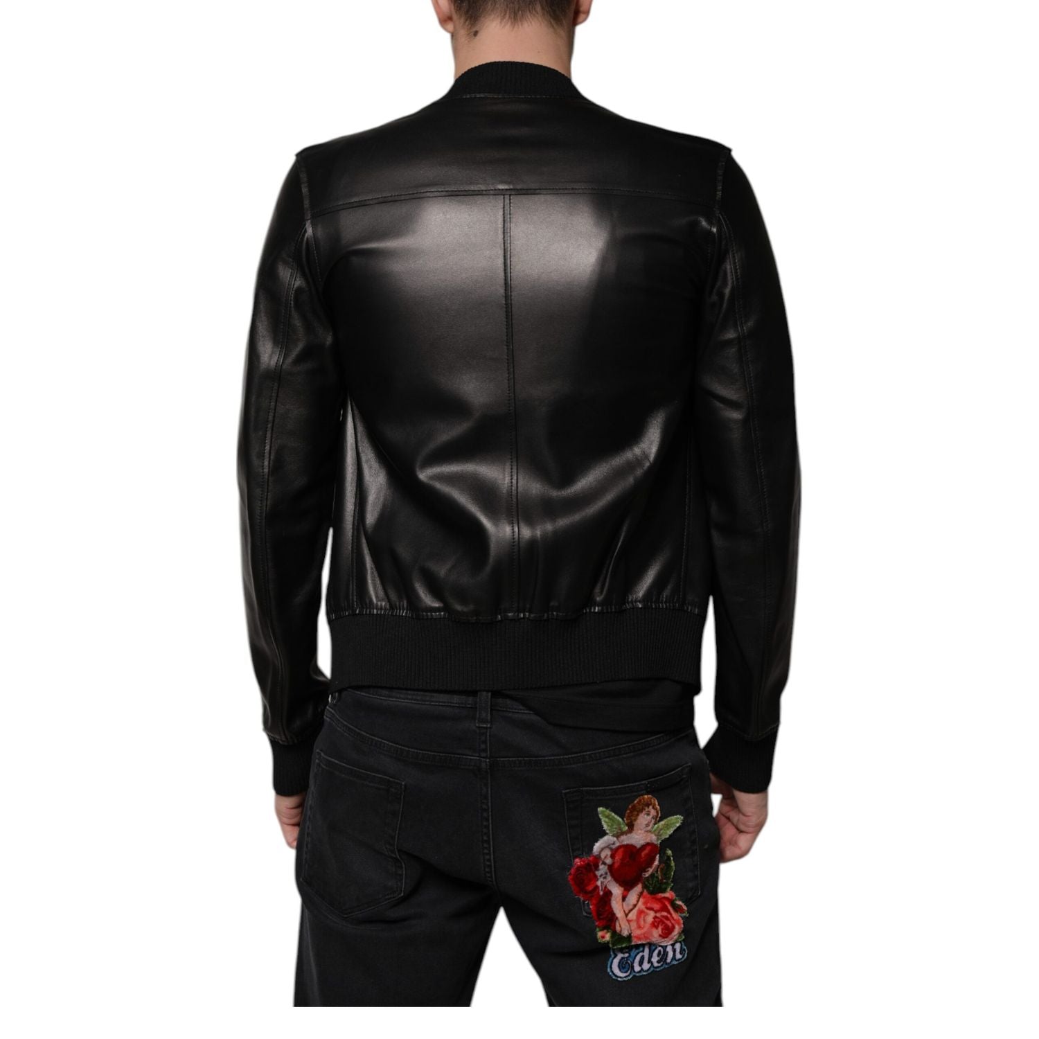 Dolce & Gabbana Black Lambskin Full Zip Biker Blouson Jacket