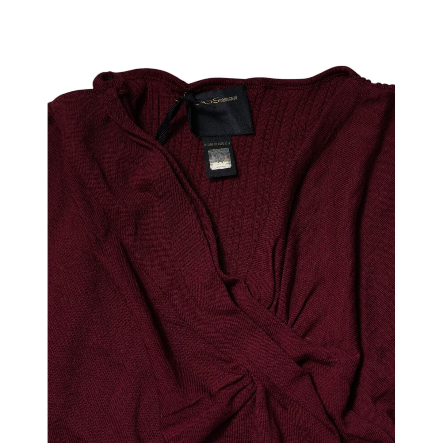 Roberto Cavalli Maroon Jumper Keyhole Knit Pullover Sweater