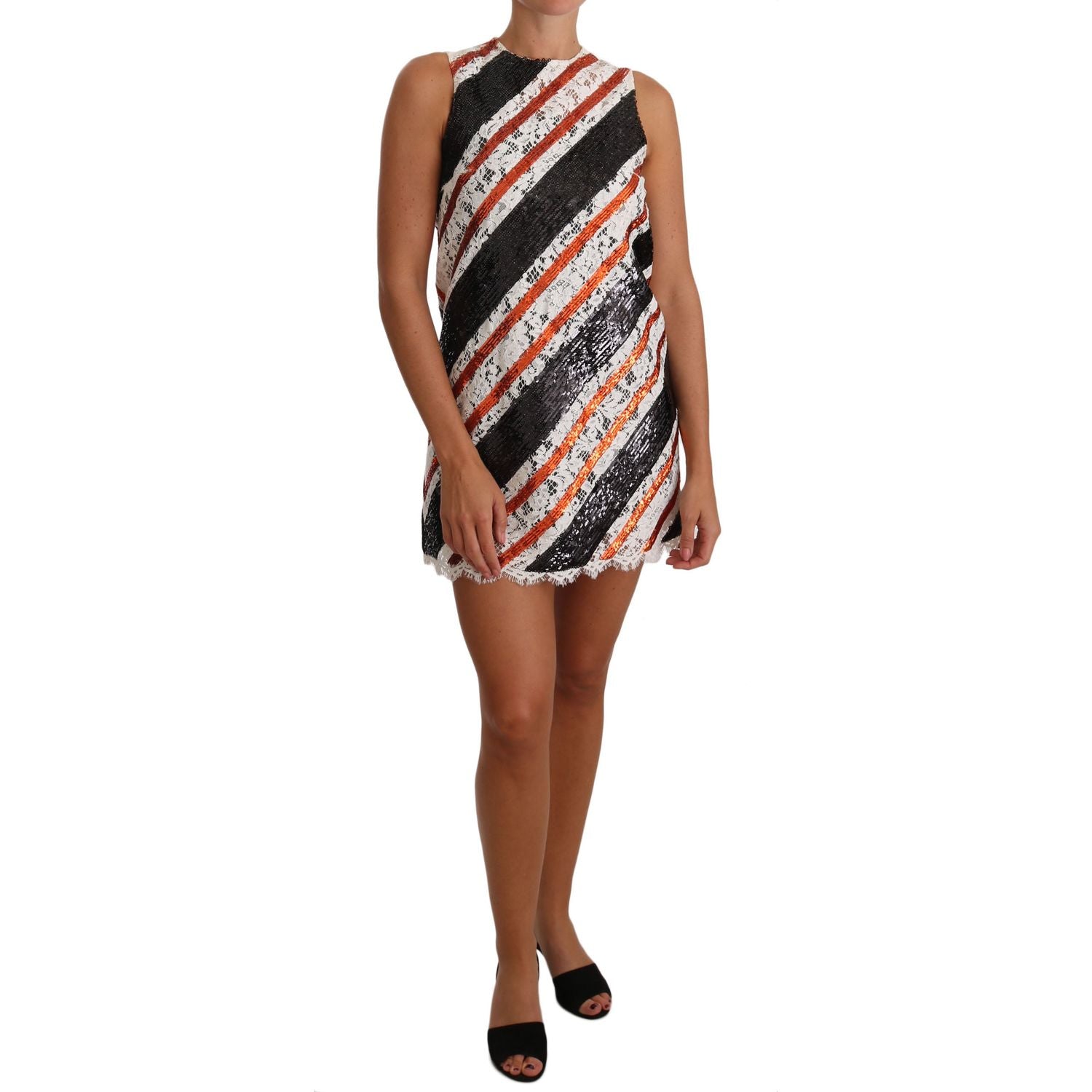 亮片缀饰蕾丝直筒连衣裙