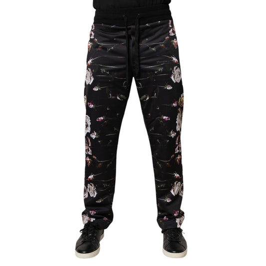 Dolce & Gabbana Black Floral Polyester Jogger Pants Dolce & Gabbana