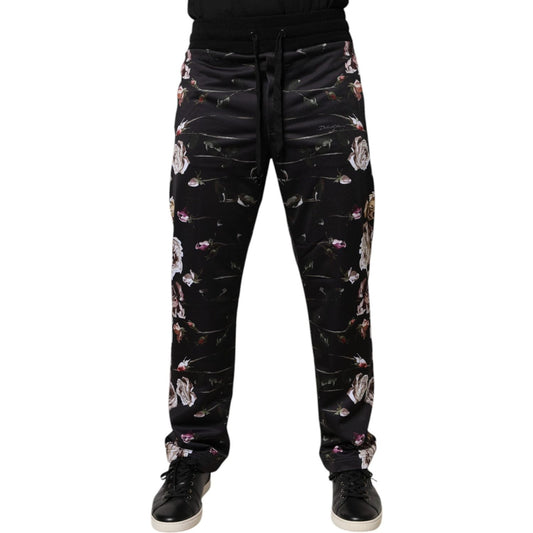 Dolce & Gabbana Black Floral Polyester Jogger Pants