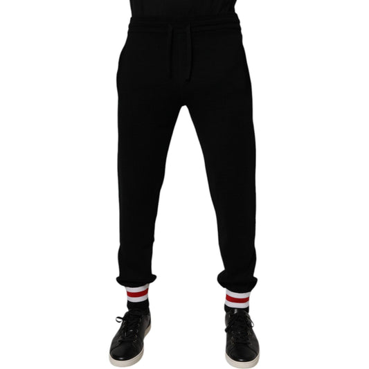 Dolce & Gabbana Black Wool Mid Waist Jogger Sweatpants Pants